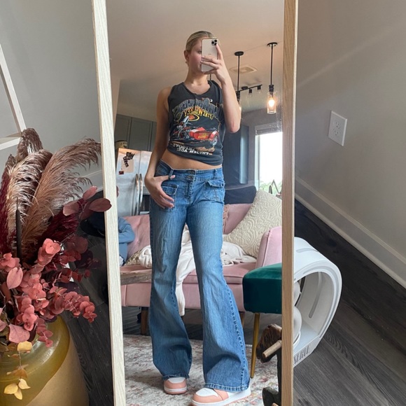 Vintage Y2K low rise jeans wide leg flare aesthetic carpenter baggy loose fit - Picture 6 of 7